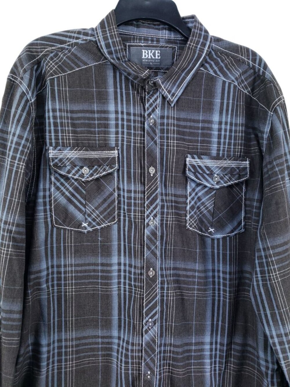 BKE Athletic Fit Plaid Shirt Mens XL Gray Long Sleeve Casual Cotton Blend - Picture 6 of 9